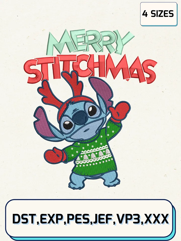 Merry Stitchmas Embroidery Design Files,Christmas Embroidery Designs,Machine Embroidery Files,4 Sizes