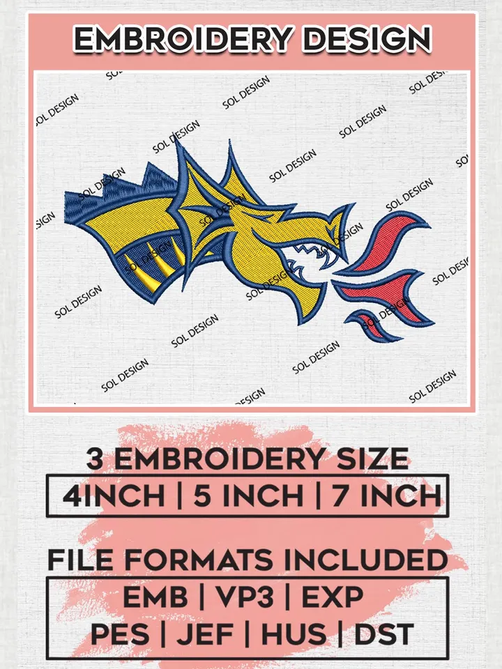 Drexel Dragons Football Team Mascot Logo Machine Embroidery Design, NCAA Drexel Dragons Team Design Design files, NCAA Team Embroidery Designs, NCAA Machine Embroidery Designs, Digital Download