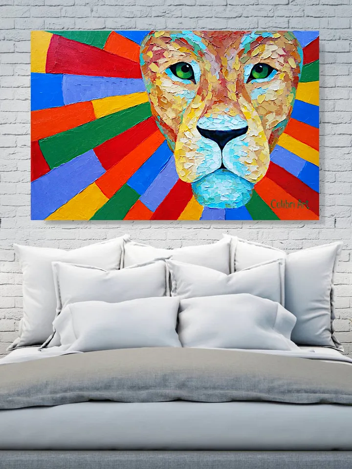 Lion Painting Abstract Original Art Animal Rainbow Wall Art Impasto Painting On Canvas Colorful 16" x 24" By Colibri Art