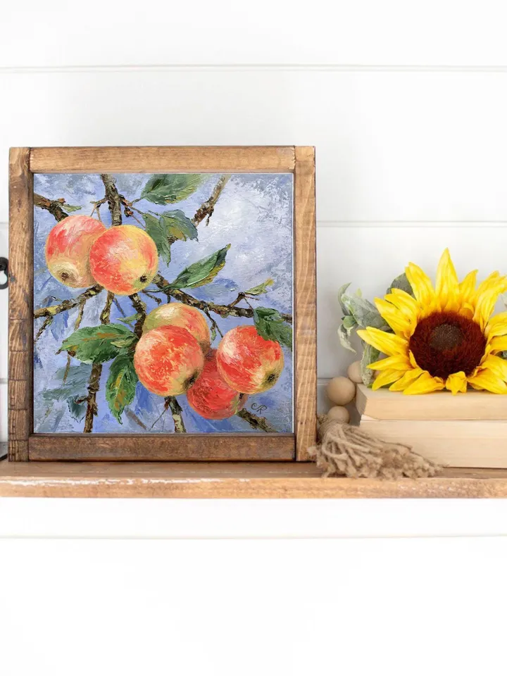 Apples Oil Painting Original Fruits Painting Kitchen Still Life