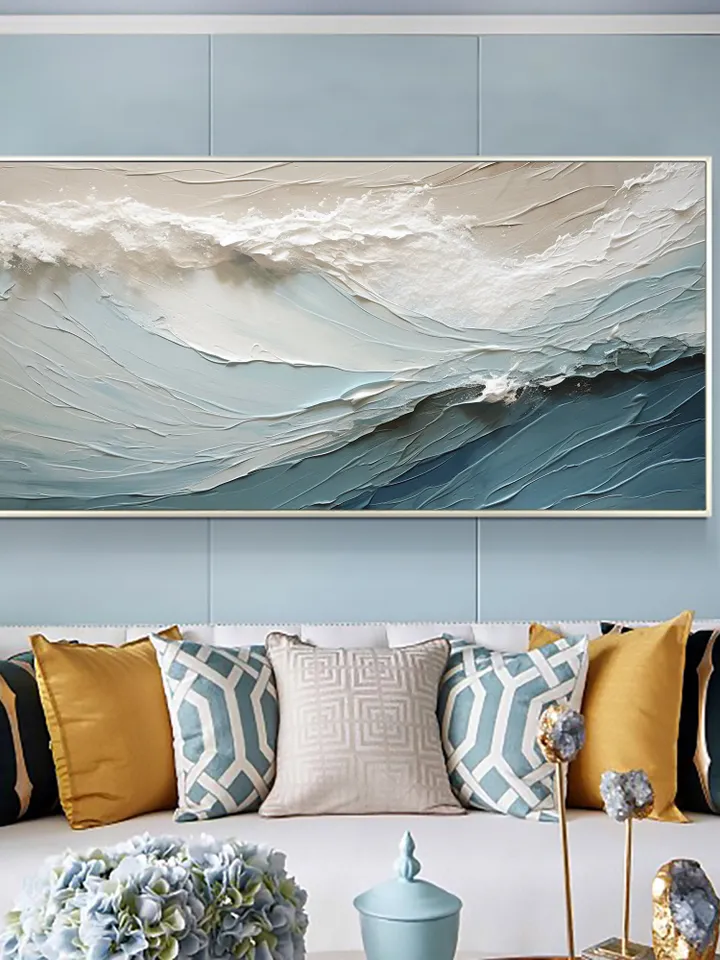 Original Abstract Seascape Oil Painting On Canvas, Large Wall Art, Bule Sea Painting, Custom Painting, Boho Wall Art, Living room Wall Decor