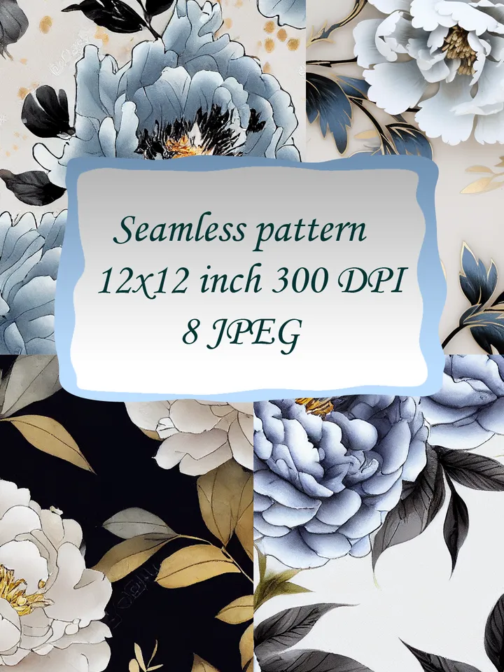 Seamless watercolor blue peony pattern, digital paper, floral pattern, mosaic pattern, commercial use
abstract floral seamless pattern - repeating pattern