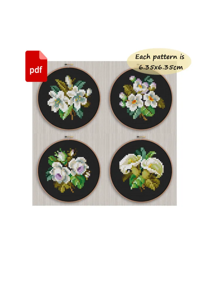 Antique flowers cross stitch pattern, Vintage white lilies cross stitch pattern
