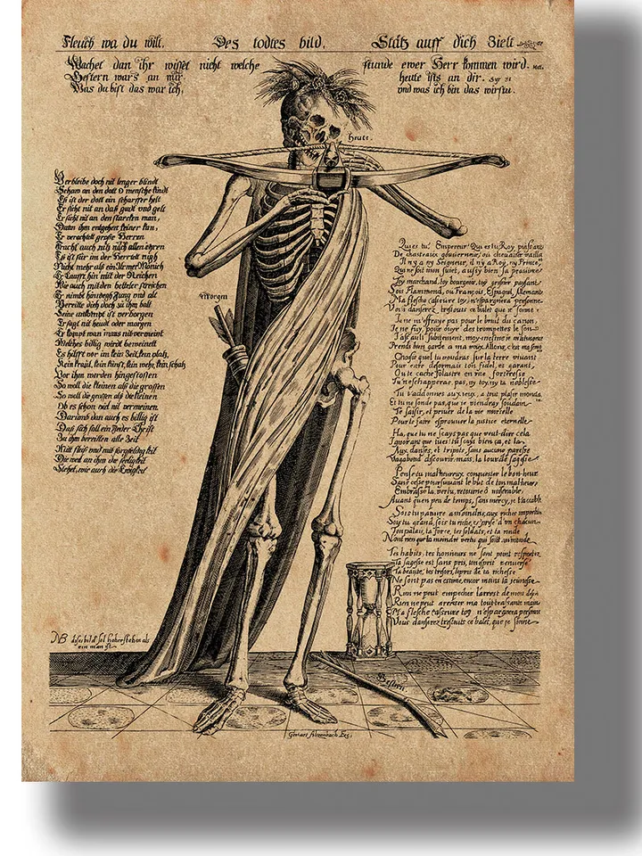 Memento Mori! A skeleton with bow and arrow.