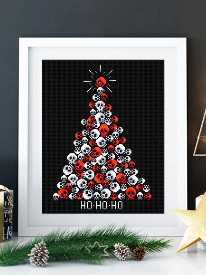 Horror Christmas tree cross stitch pattern download PDF Spooky Christmas pattern digital Gothic embroidery PDF Skull stitch Horror gift #N54