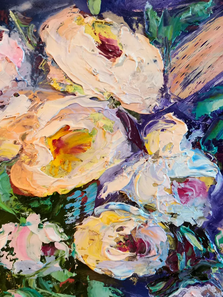 Peonies Glass Vase Candy Oil Painting Flower Impasto Original Artist Svinar Oksana