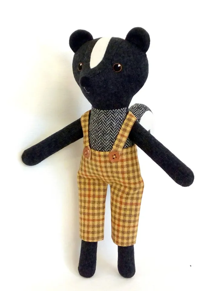 Skunk boy, handmade plush animal toy, wool stuffed skunk doll