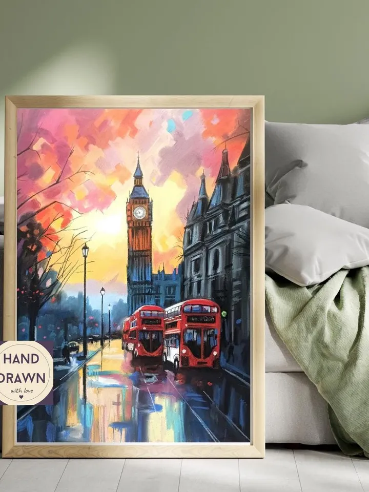New house gift personalize | Living room wall art | Big Ben London hand drawn pastel painting