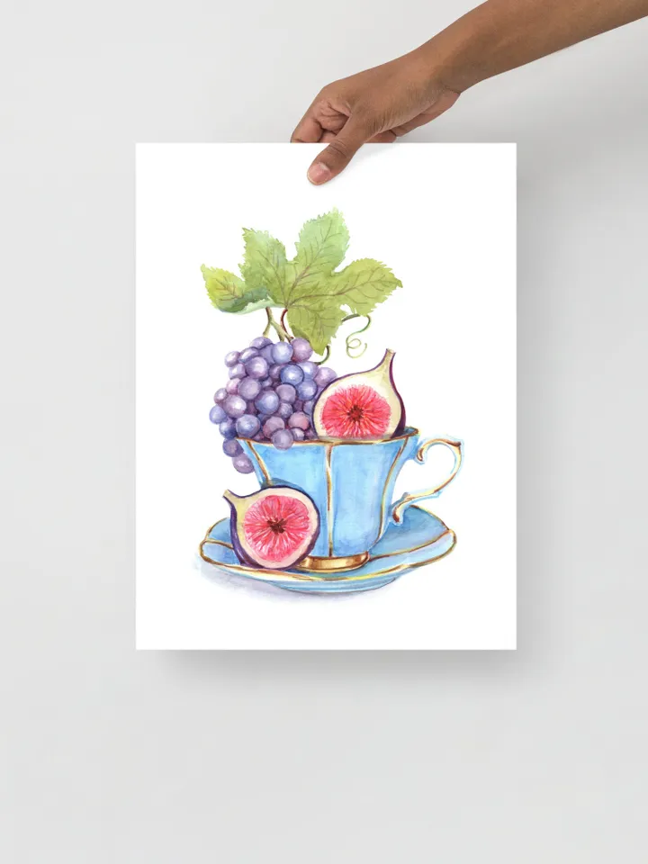 Tea Cup Watercolor Painting Print Fruit Watercolor Tea Lovers Vintage Tea Cup Art Figs Tea Party Decor Gift For Tea Lover Print Wall Art