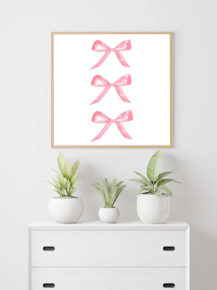 Pink Bow Painting Art Print, Watercolor Bow, Pink and White, Newborn Girl, Pink Chinoiserie Wall Art Print