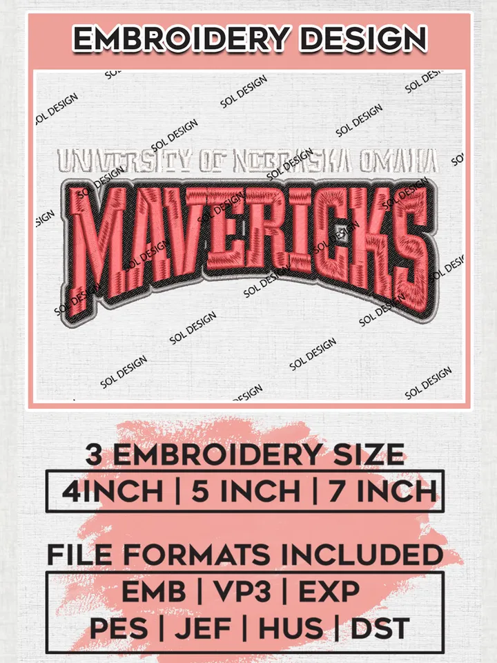 Uni.versity Nebraska Omaha Mavericks Football Team Word Logo Embroidery Design Files, NCAA Omaha Mavericks Machine Embroidery, NCAA Teams, Game Day, 3 sizes, NCAA Machine embroidery designs, Digital Download