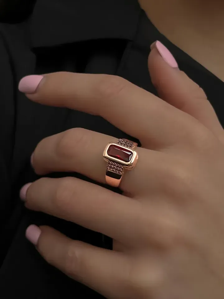 Ring silver 925 gold plated with garnet and tourmaline
