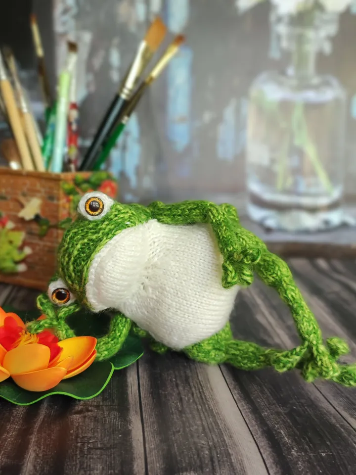 Funny toad knitted TO ORDER   Crazy frog Knitted frog Knitted green froggy Cute green frog Knitted toad