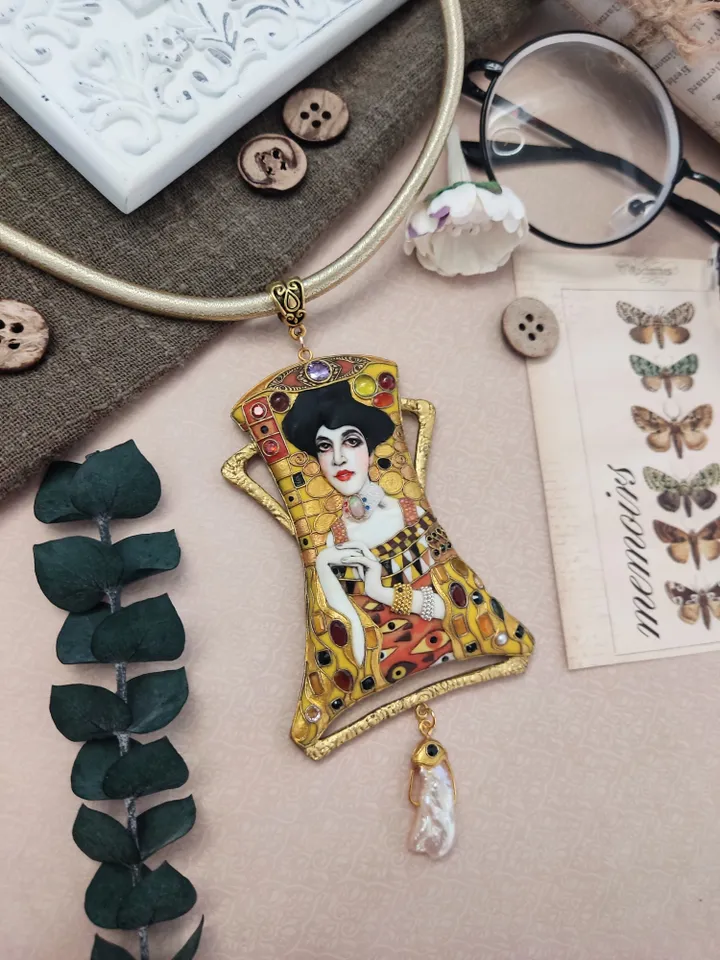 Necklace Adel Klimt, Gold Adele, Lady in gold, Art Nouveau necklace, unusual necklace, gold necklace