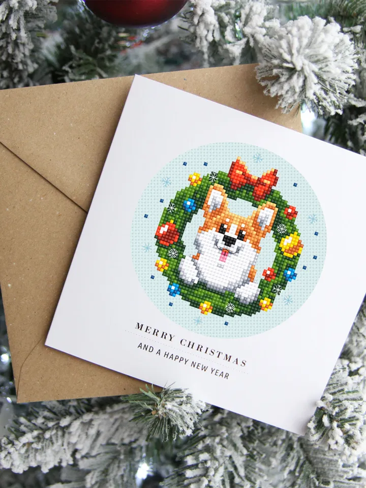 Corgi Christmas cross stitch pattern PDF download Set Christmas dog cross stitch chart, Small christmas ornament digital pattern #N105