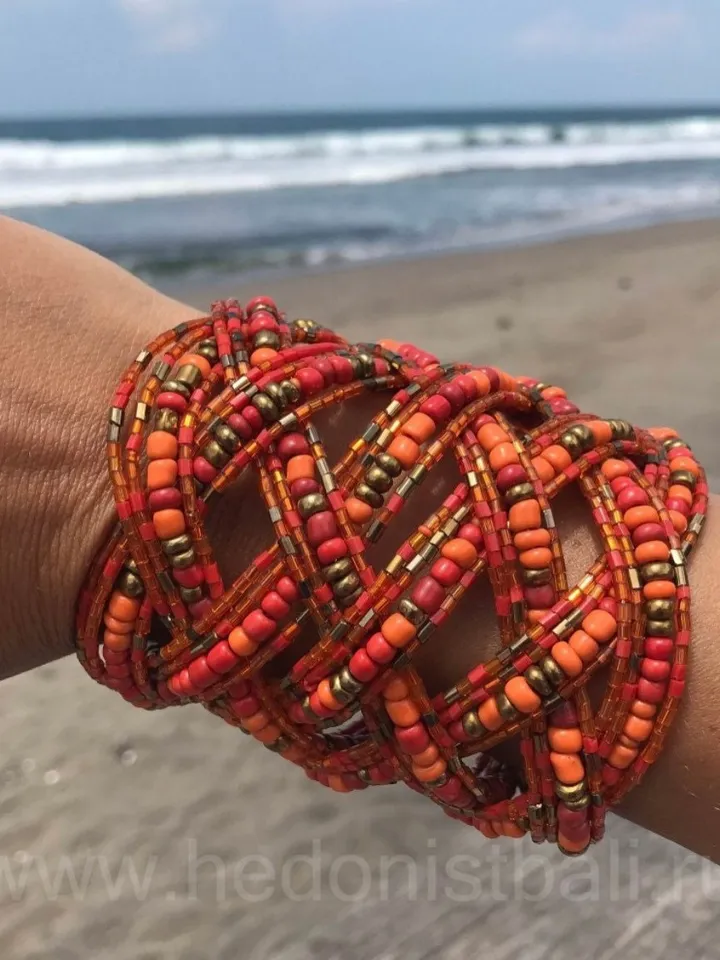 Beaded Handmade Wide Classy Elegant Bracelet | Orange Glamorous Beads Bracelet | Elegant Summer Wide Bracelet |Womans Beaded Jewerly