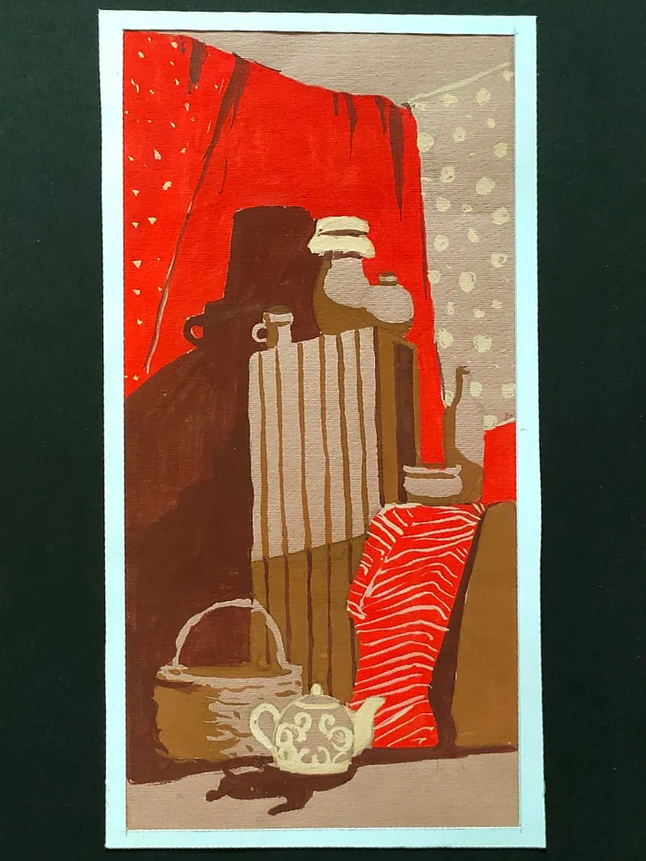 Professional original painting. Still life with teapot. Minimalist style