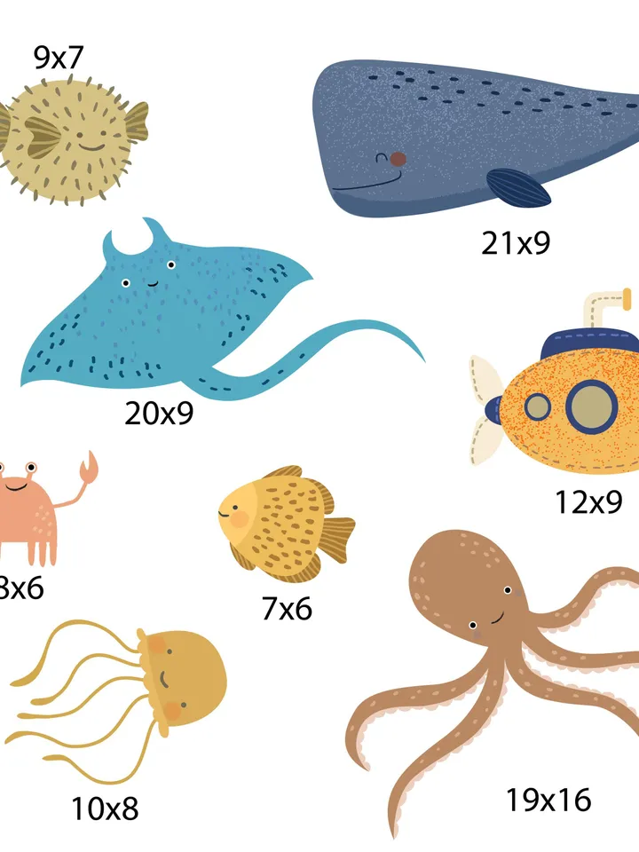 Fish Wall Decal Set Ocean House decor Underwater Bathroom Kids Stickers el10