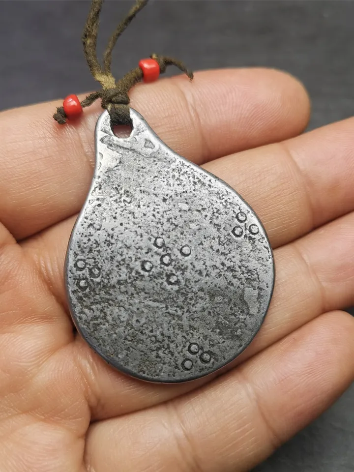 Gandhanra Handmade Tibetan Buddhism Amulet, Dharmachakra Symbol,Prayer Wheel of Dharma, Made of Cold Iron,1.85" × 1.42"
