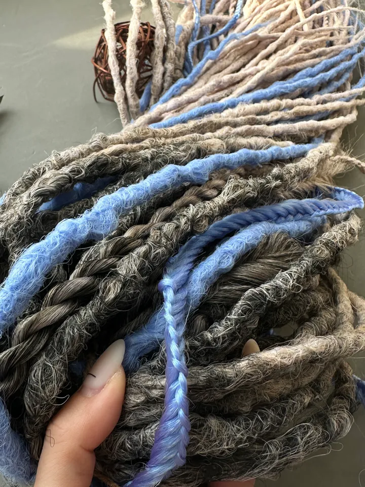 Dreadlocks natural color, blue braids, fake hair