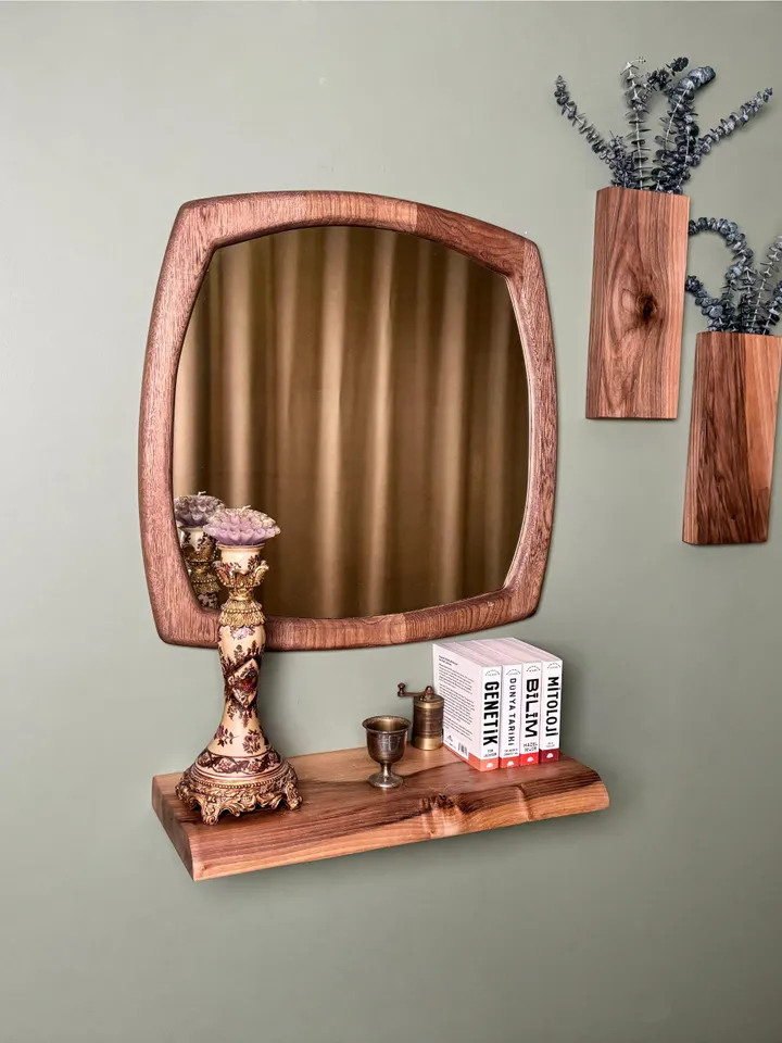Square Mirror,White Oak Mirror, Walnut Framed Mirror, Mid Century Mirror, Organic Mirror, Wood Framed Mirror,Aesthetic mirror,Changing room.