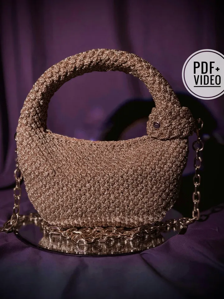 Crochet pattern hobo handbag PDF digital instant download and video tutorial, small purse, shoulder mini bag, top handle, eco friendly shopp
