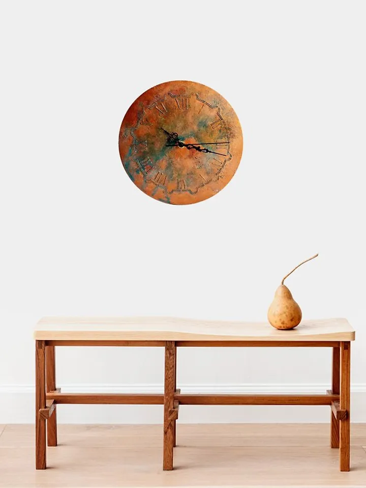 Unique art teal small copper color wall clock Retro wall clock Silent wall clock