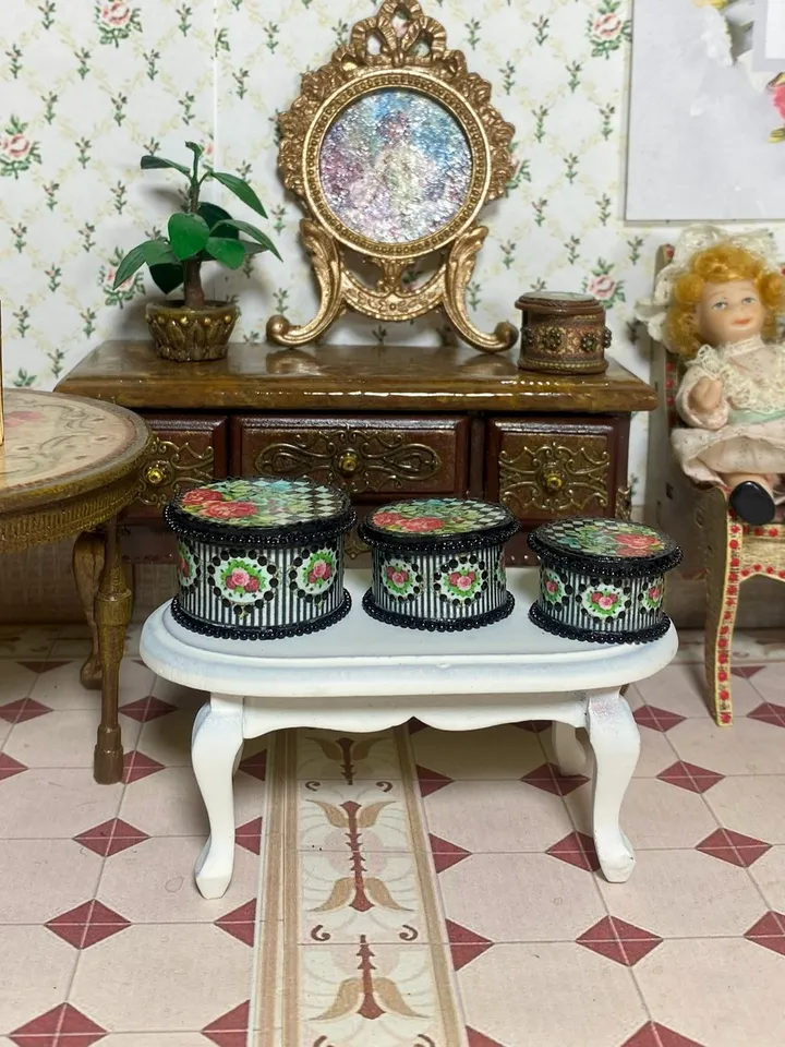 Dollhouse Storage Box Set. Handmade. 1:12. Dollhouse Accessories.