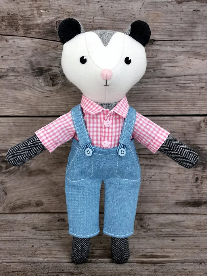 Gray possum boy, handmade plush doll, opossum stuffed toy, possum soft toy