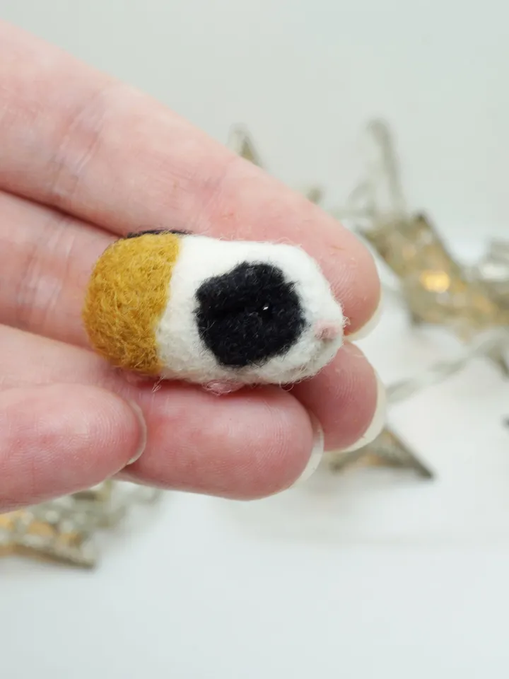 tiny needle felted guinea pig, tricolor guinea pig, miniature pet, made to order
