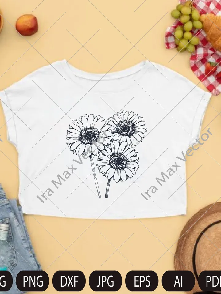 Gerbera svg, Daisy svg, Cute Wildflower, Gerbera set, Botanical Floral Clipart, Garden Plant Silhouette, Wedding Vinyl Cut file