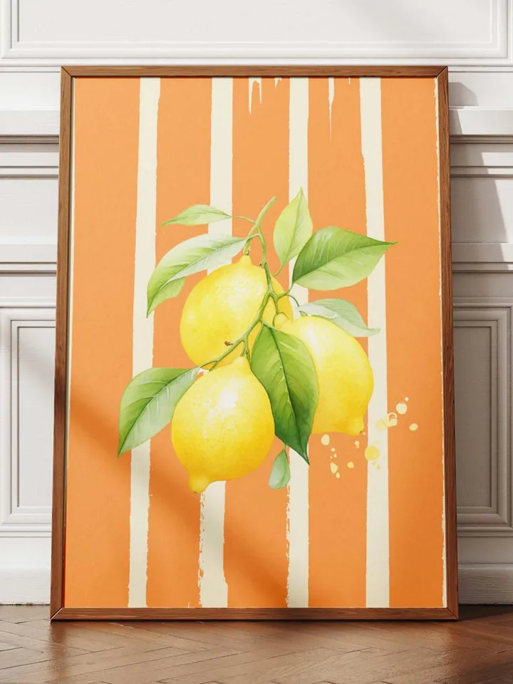 Cute Lemon Print, Lemons Wall Art, Kitchen Poster, Trendy Food Art, Farmhouse Kitchen Art Drawing, Retro Kitchen Art, Fruit Wall Art Decor