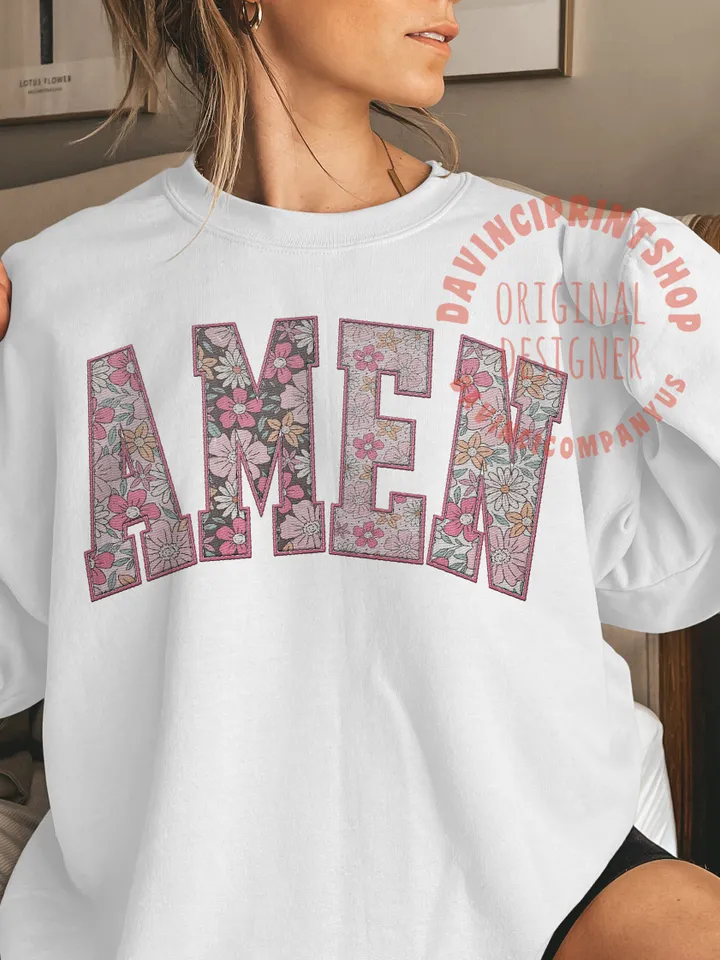 2 files, Amen Faux Embroidered png, Amen png, Easter png, Easter Christian png, Floral Easter png, Bible verse png, Floral sublimation, png