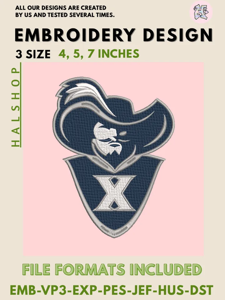 Xavier University Musketeers Embroidery Design | NCAA Team Logo | PES, DST, EXP Files | Machine Embroidery Pattern