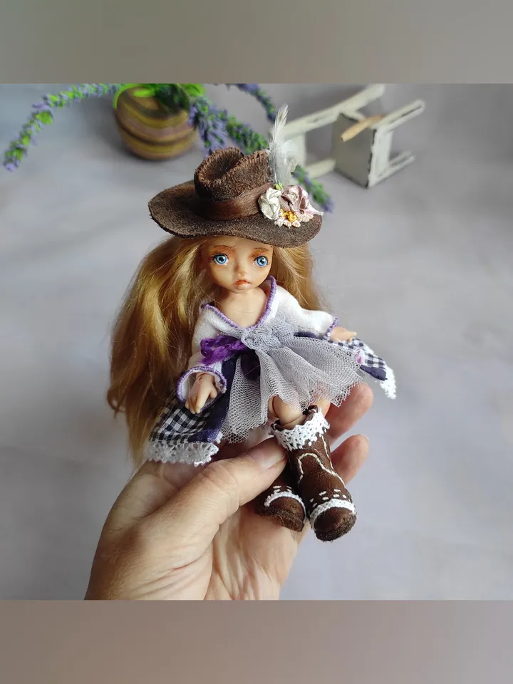 BJD doll 5.5 inches in boho cowboy style.