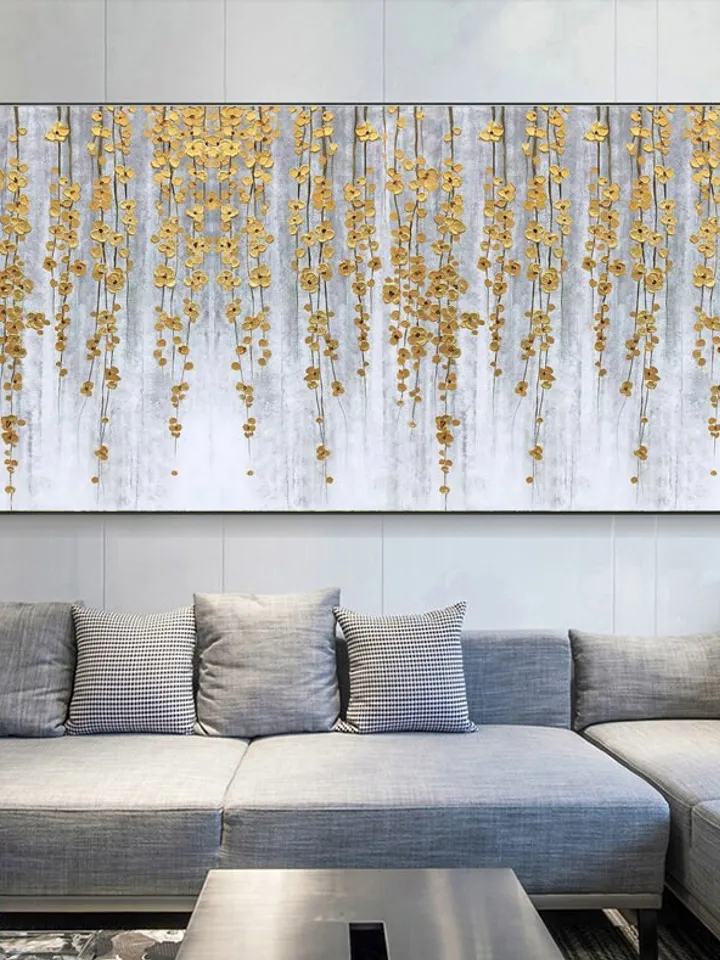 Abstract Gold Flower Painting On Canvas Large Original Gold Foil Painting Modern Landscape Acrylic Painting Living Room Wall Art Home Dcoer