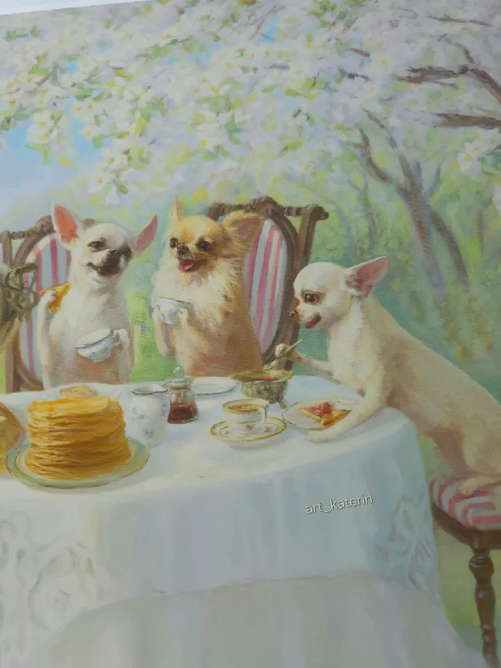 print of oil painting Chihuahua "In the garden in Spring"