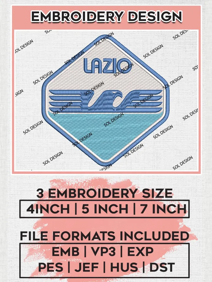 Lazio Machine Embroidery Designs, Serie A Embroidery files, Serie A Lazio Teams, Football, Digital Download