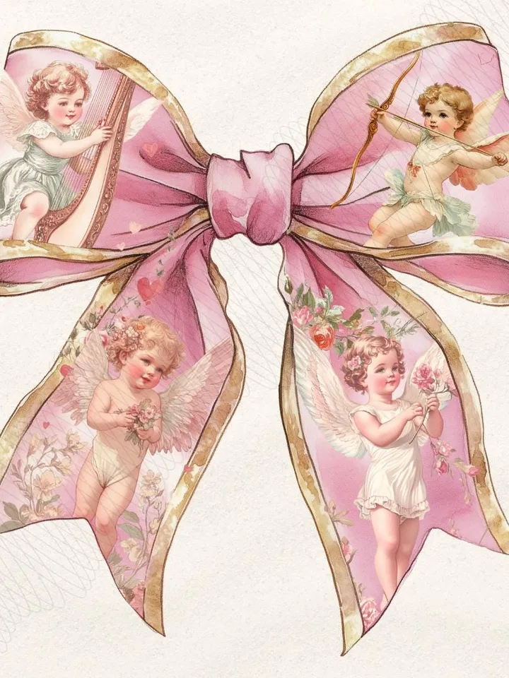 Coquette Bow Cupid Png, Valentine Design Png, Retro Valentine Bow Design, Valentine Gift, Heart Love Png, Valentine Design Digital Download