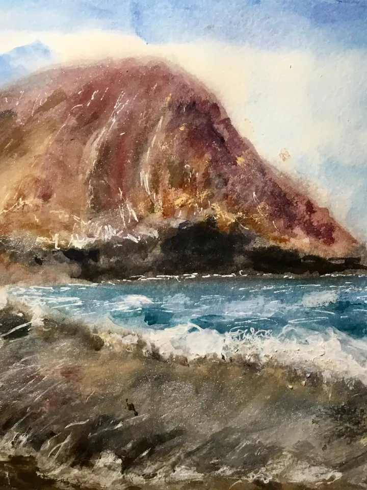 Canarian islands -Set of 2 watercolor paintings,Tenerife famous beaches original watercolor paintings,holidays,ocean,rocks,palms,waves