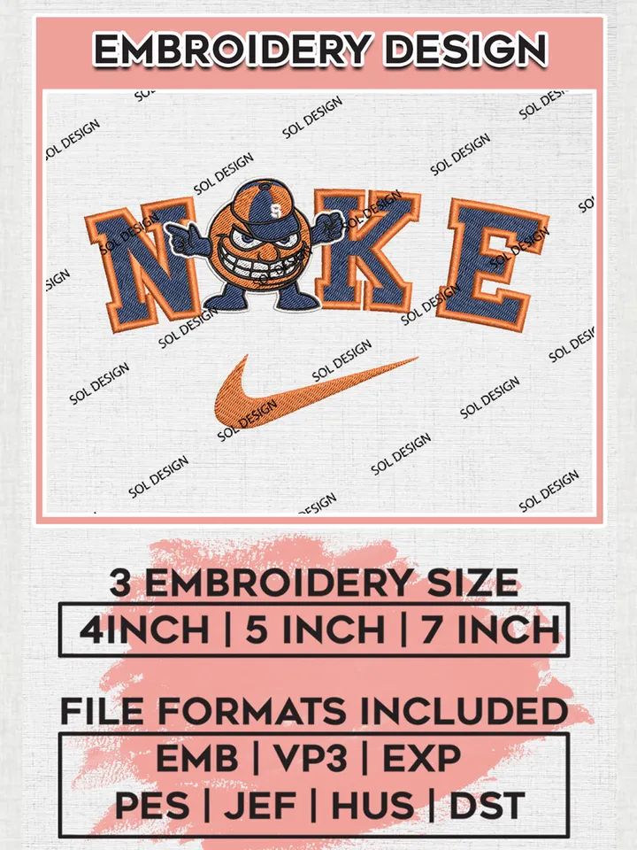 Nike Syracuse Orange Machine Embroidery Design, NCAA Syracuse Orange Embroidery Design Design files, NCAA Embroidery Designs, NCAA Machine Embroidery Designs, Digital Download