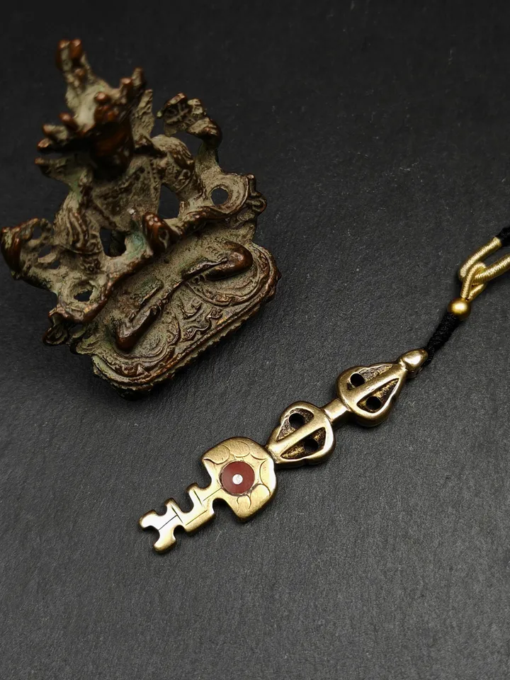 Antique Tibetan Amulet,The Key of Heart Pendant, Gandhanra Handmade Himalayan Style Pendant,Lucky Charm,Made of Lima Brass