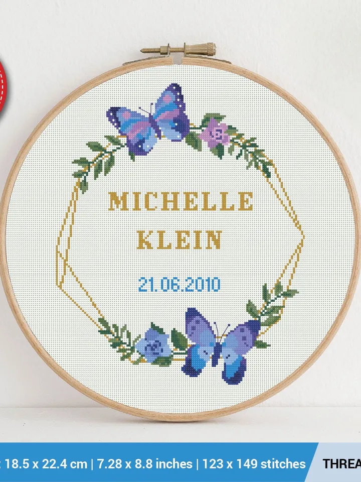 Birthday Date Frame and Alphabet Cross stitch pattern | Embroidery Pattern | Instant Download | Embroidery Design