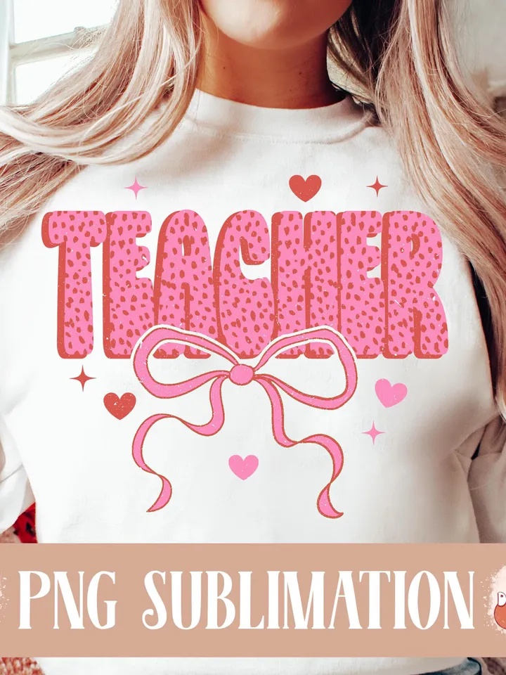 Valentine Teacher coquette png, Valentines png, Pink Bow png, Pink Teacher png, Retro Valentines png, Teacher Valentines, Gift for Teacher