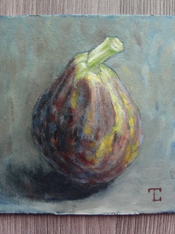 "Fig" oil small painting fruit stilllife original wall art picture artwork, 10x10cm (4x4inch).