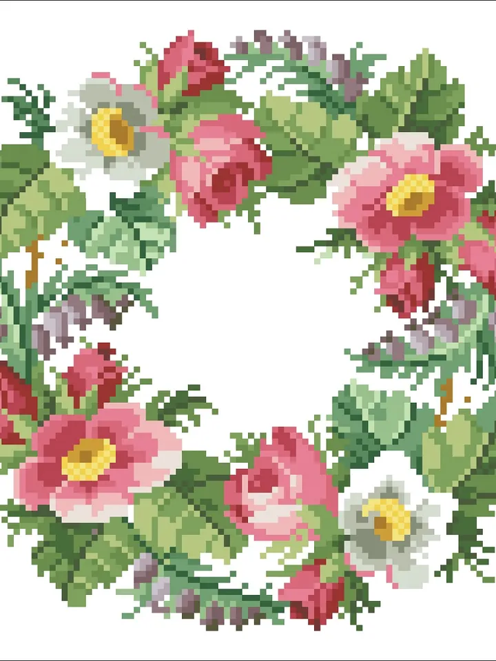 Antique Cross Stitch Pattern Flower Crown Digital Download PDF