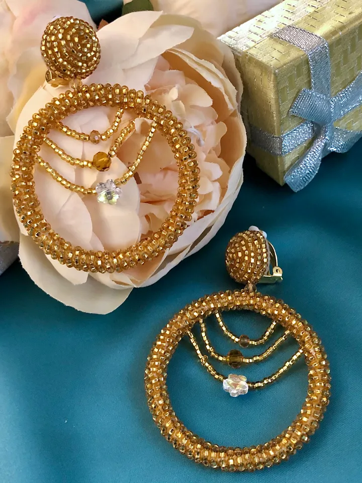 Hoop Beaded Swarovski Crystal clip-on Earrings