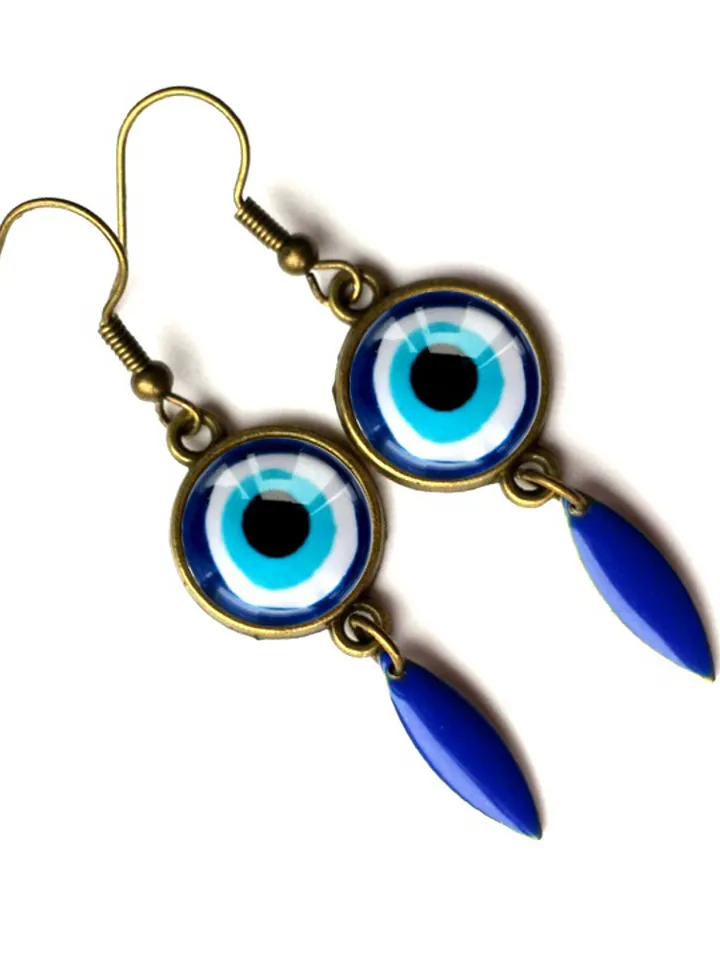 Evil eye earrings, Blue evil eye, Enamel Earrings, Gift, Eye earrings, Good luck, glass cabochon, Evil Eye Jewelry