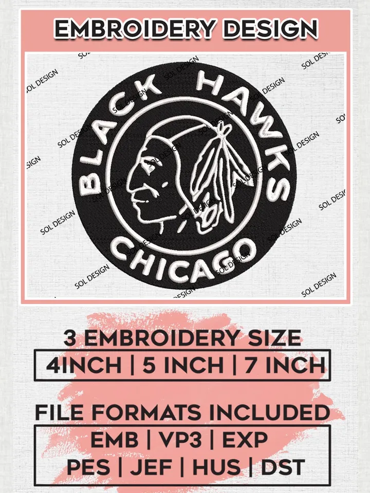 NHL Chicago Blackhawks Machine Embroidery Files, NHL Chicago Blackhawks Embroidery Designs, NHL Embroidery Designs, NHL Machine Embroidery Designs, Digital Download