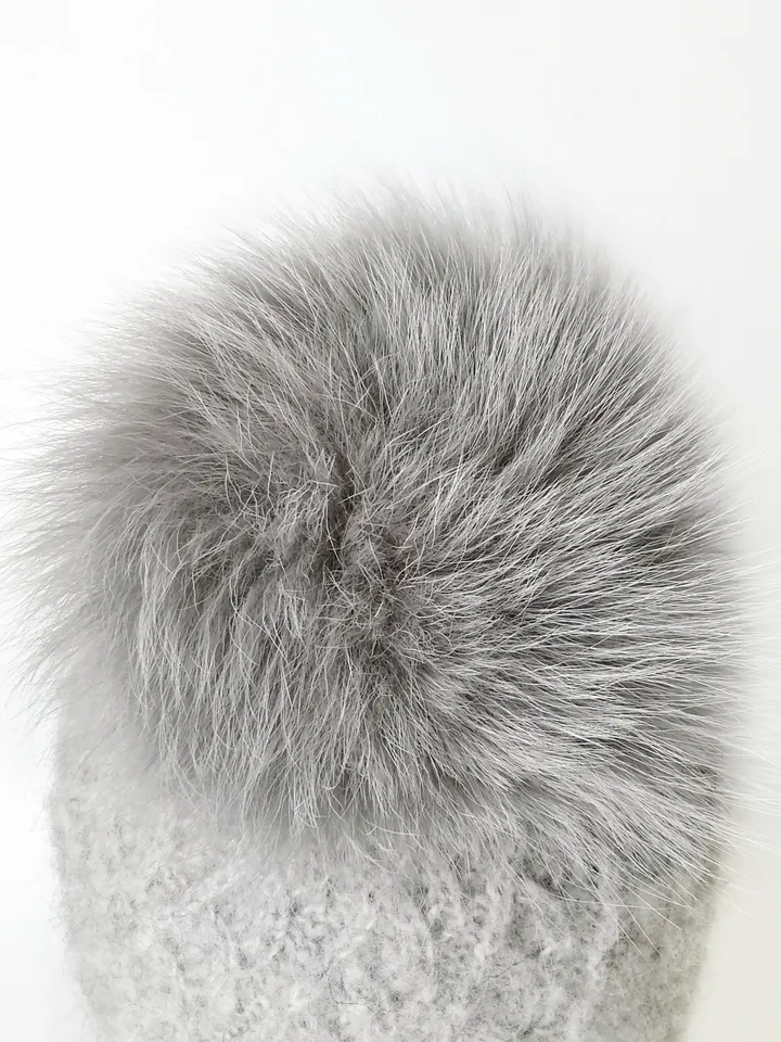Hand-Knit Mohair Women's Hat in Light Grey with Pom Pom - Unique Winter Accessory. Cozy Handcrafted Women's Beanie. FREE SHIPPING!